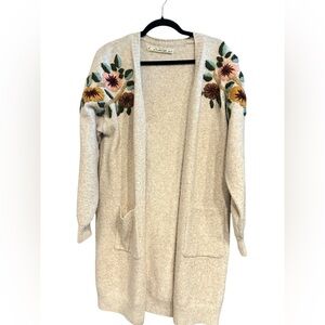 Embroidered Floral Beige Duster Cardigan